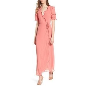 Maxi Wrap Dress Ruffles Coral XS WAYF